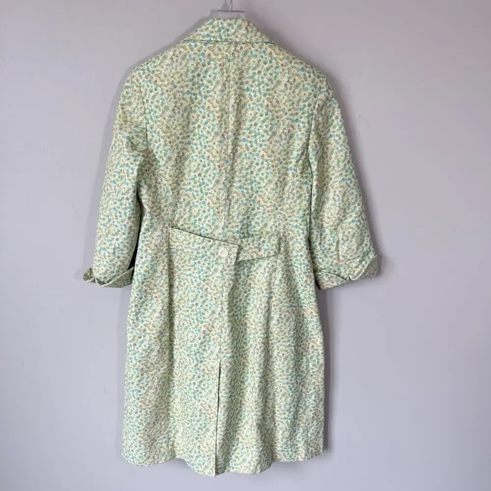 VTG Express Green Ditsy Floral Coat Long Jacket M Retro 90s Y2K Cottagecore - Picture 4 of 6